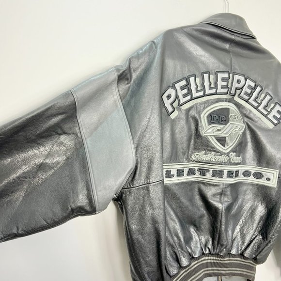 PELLE PELLE Marc Buchanan grey black embellished leather bomber jacket 42 - Picture 4 of 16